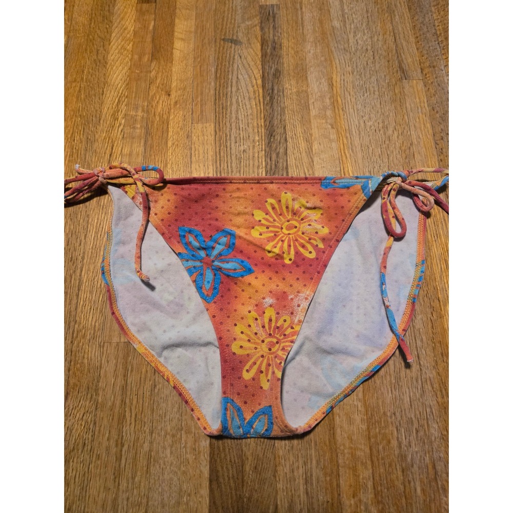 Sand N Sun Women Large Orange Red Blue Floral Side Tie Swimwear Bikini Bottom